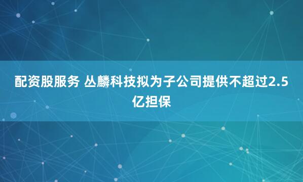 配资股服务 丛麟科技拟为子公司提供不超过2.5亿担保