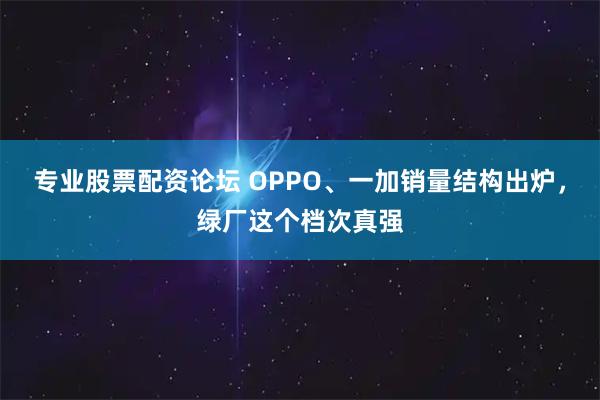 专业股票配资论坛 OPPO、一加销量结构出炉，绿厂这个档次真强